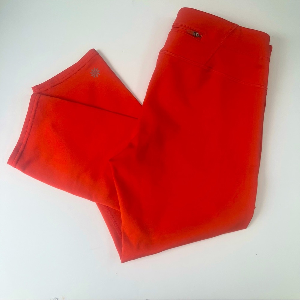 Athleta Leggins, Orange Cropped Leggings, Women Size Small
